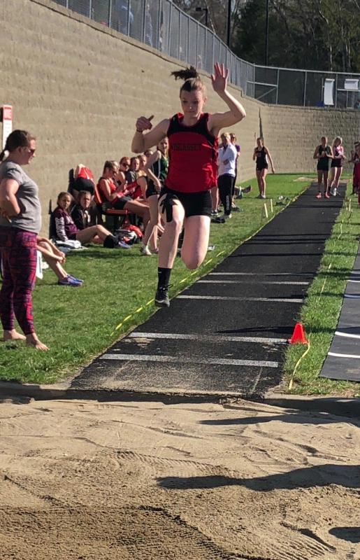 Grace Webber placed sixth in the long jump at Brewer. Courtesy of Josiah Winchenbach
