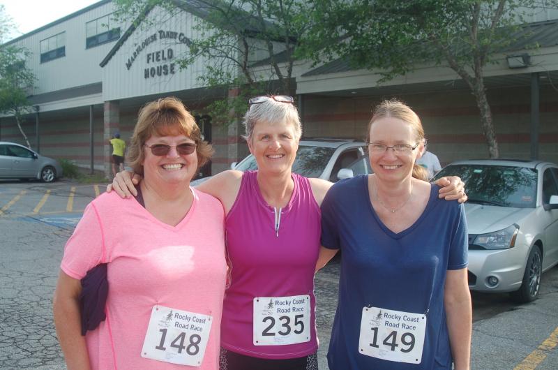 Mary Dobblestyn, Rachel Williams and Gwen Waltz warm up. ART MAYERS/Boothbay Register
