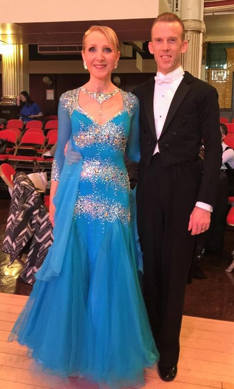 Alina Blakesley with her teacher from the London-based Karen Hardy School of Dance, and ballroom dance competition partner, Richard Peters, during the event. Courtesy of Alina Blakesley Alina Blakesley and Richard Peters