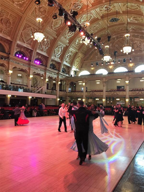 Alina and Richard Peters are the couple practicing in the foreground, in the magnificent Empress Ballroom in Blackpool (U.K.). Courtesy of Alina Blakesley Alina Blakesley and Peter