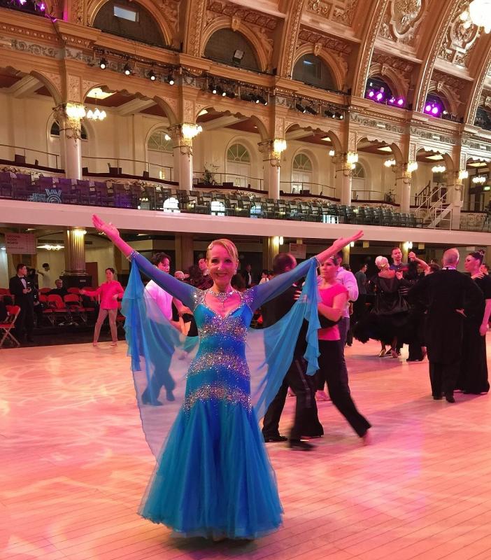 Alina Blakesley in the Empress Ballroom, where she and her teacher danced in the Blackpool Ballroom Dance competition May 21 and 22. Courtesy of Alina Blakesley Alina Blakesley