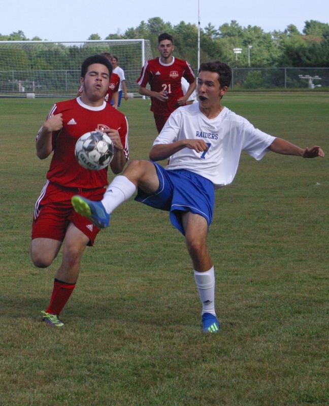Wiscasset/Boothbay’s Bayly Gaughan-Carrasco and Oak Hill’s Riley Worth. PHIL DI VECE/Wiscasset Newspaper
