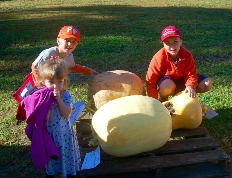 Growers James Sikorsky, 8, brother Matthew, 5, and sister Emily, 2, of Freeport. ART MAYERS/Wiscasset Newspaper