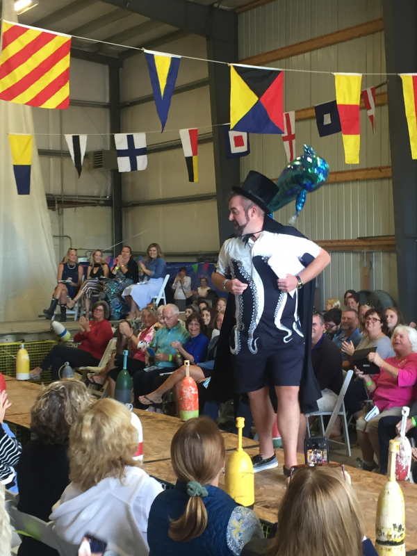 Emcee Michael Maxim workin’ it on the runway ... how many people can do that in an octopus’ onesie? LISA KRISTOFF/Boothbay Register
