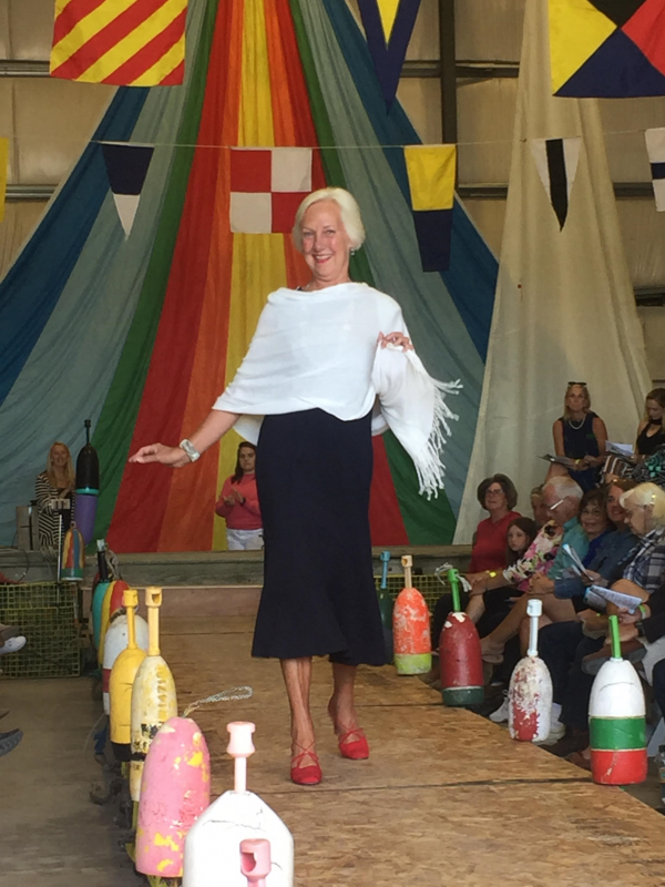 Modeling evening wear from St. Andrews Thrift Shop is Pam O’Connor. LISA KRISTOFF/Boothbay Register