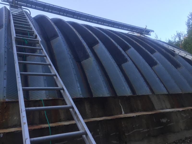Work continues on repairing and preserving Alna's 31-year-old salt and sand shed. SUSAN JOHNS/Wiscasset Newspaper