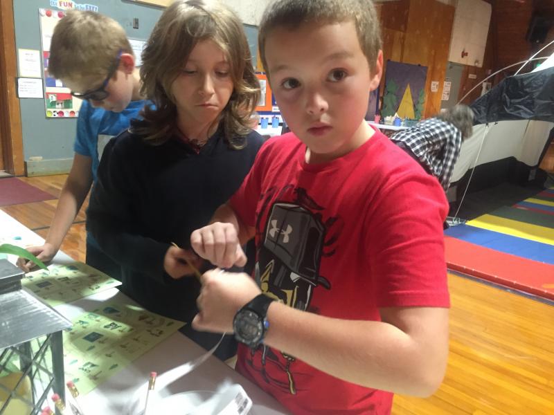 From left, fourth grader Connor Knight and fifth graders Aja Lescault and Noah Ruzyckij. SUSAN JOHNS/Wiscasset Newspaper