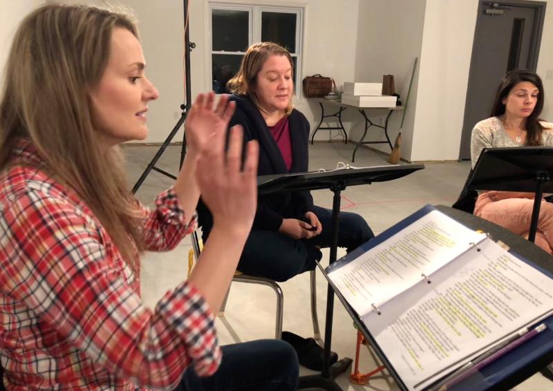 Actors portraying the sisters Magrath - Nannette Fraser, Jennifer True and Christina Belknap rehearsing a scene. Andrew Fenniman photo