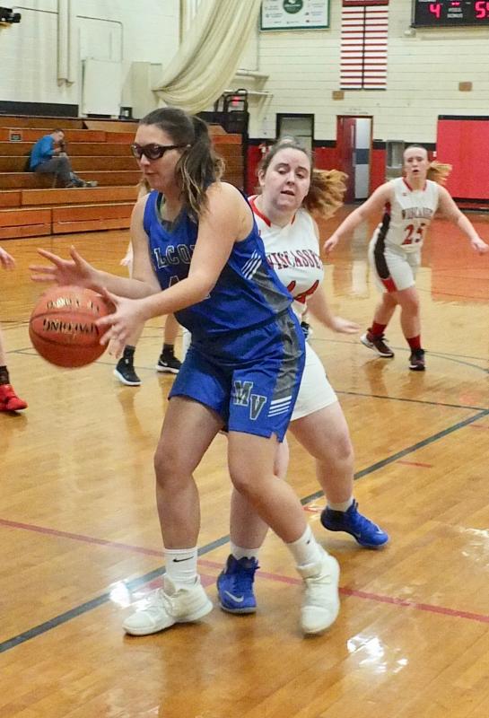Wolverine Megan Syrjala in the second half of play in Monday’s game won by Mountain Valley. PHIL DI VECE/Wiscasset Newspaper