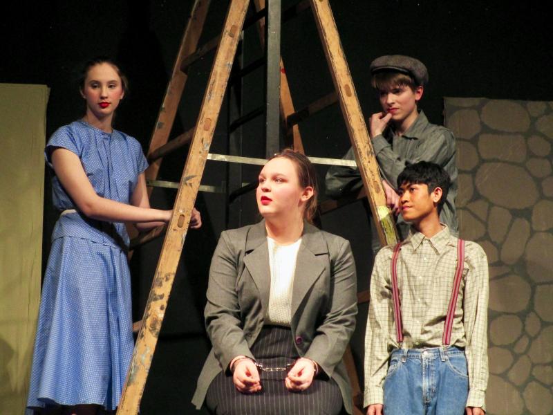 The cast of Murder Box includes, from left, Sabrina Pearse, Olivia Pierce (seated), Phongpak "Fitri" AeLang and Mason Davenport. PHIL DI VECE/Wiscasset Newspaper
