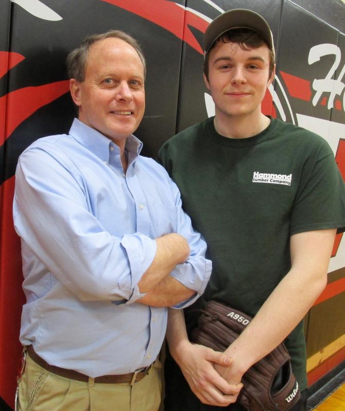 Wolverine baseball coach Gregg Wood and senior Haiden Dunning. PHIL DI VECE/Wiscasset Newspaper