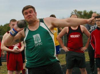 Boothbay Region alumnus Matt Brown, class of 2001, won the shot put with a hurl of 50 feet at the 2017 combined Wiscasset-Boothbay Track and Field Alumni Meet. File photo