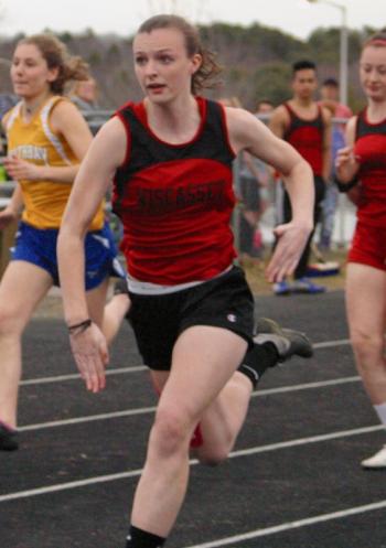 Grace Webber, WMHS Class of 2017, won the 100-meter hurdles and 200-meter dash at last year’s alumni meet that featured current and former Boothbay and Wiscasset high school track and field athletes. File photo