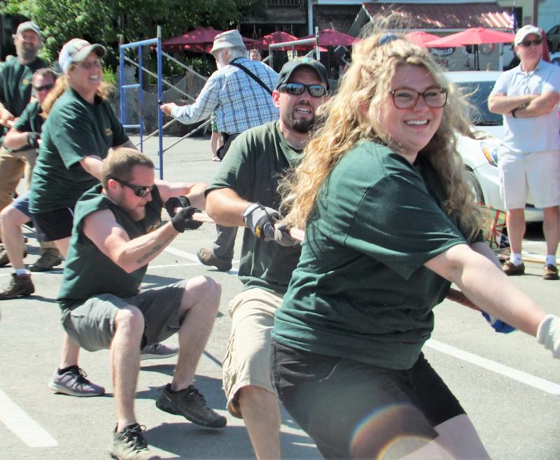 Clear Stream Construction shows determination to win the tug … and the event. LISA KRISTOFF/Boothbay Register