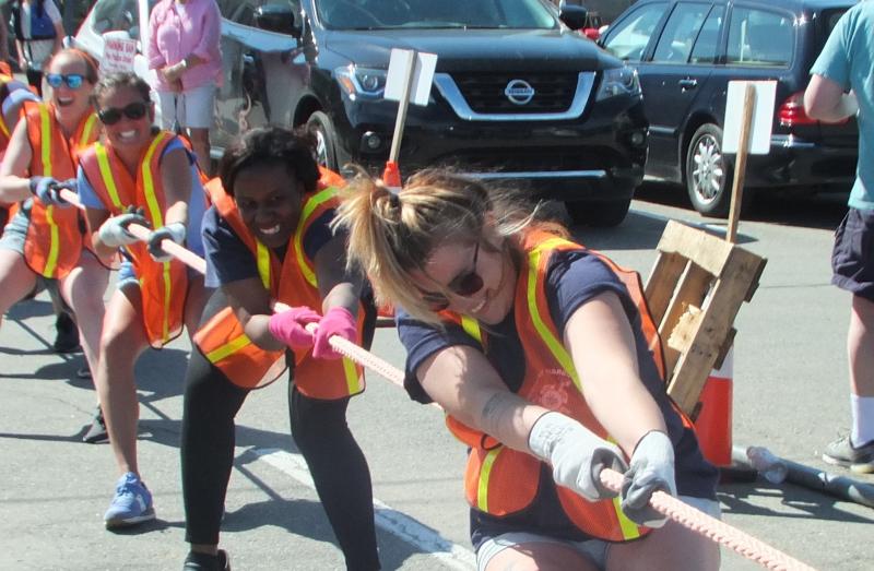 The Working Gals tug for all they're worth against Clear Stream Construction. LISA KRISTOFF/Boothbay Register