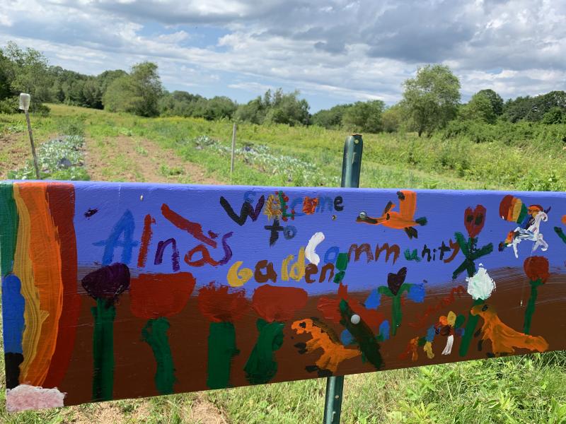 Juniper Hill School students made this sign for the community garden. SUSAN JOHNS/Wiscasset Newspaper