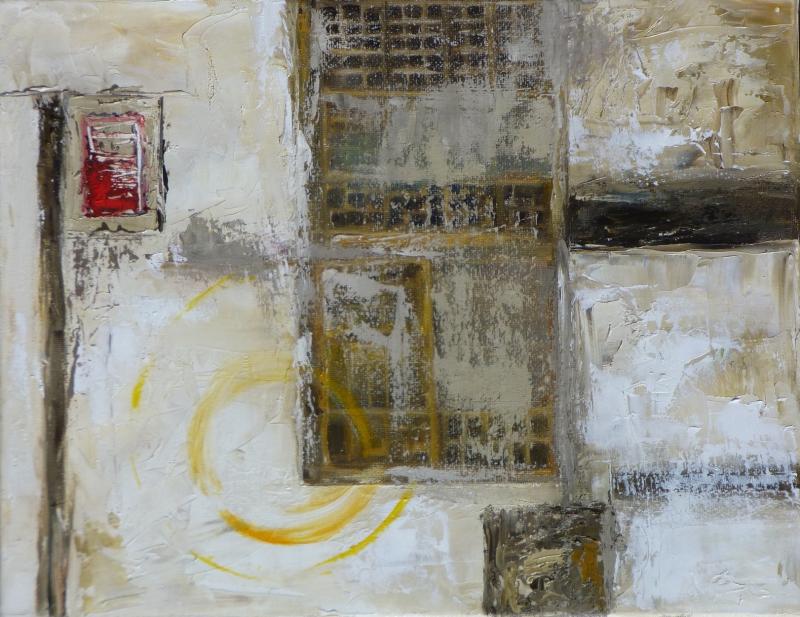 “Fire Box” an 11’ x14” oil is among the new paintings in the Lynne Seitzer’s “White Paintiings” series. Courtesy of the artist Lynne Seitzer