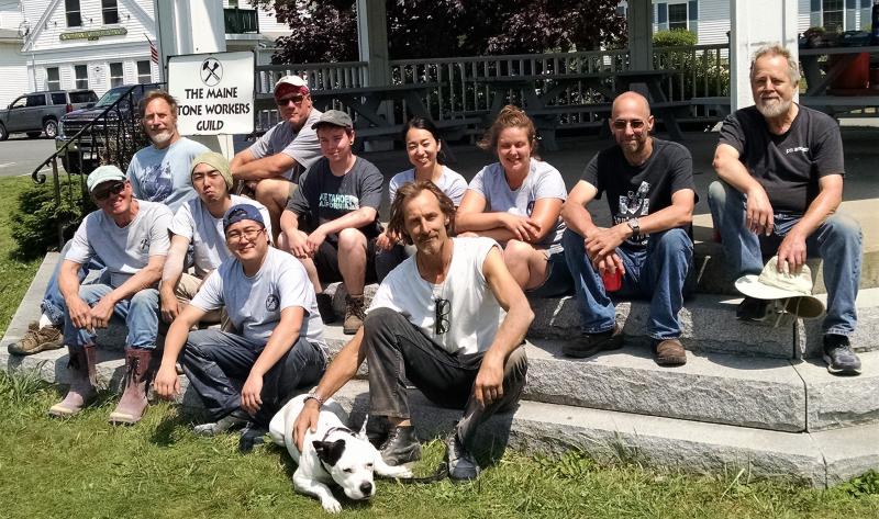 The artists of the 2019 Maine Stone Symposium. Pictured from left, front row: Dick Alden, Shotaro Misaki, Hideto Nakao, Boo, Chris Lewis; back row: Andreas von Huene, Dan Ucci, Jude Colloway, Mai Morita, Isabel Catherine Kelley, Mark Herrington, Roy Patterson. Not pictured William Royall. Margaret Hoffman photo