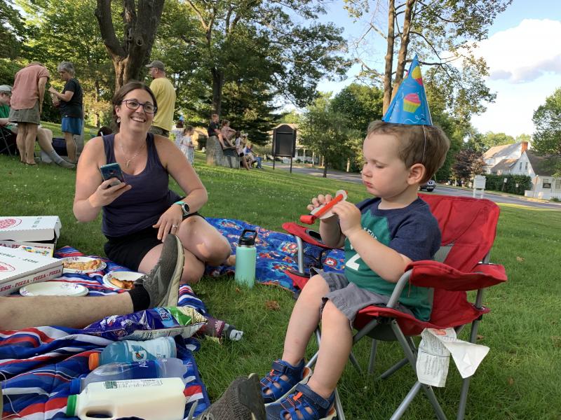 Happy birthday, Alna’s Myrick Blagdon, 2. At left is mom Audrey Blagdon. They and several family members celebrated at “Alive on the Common” in Wiscasset Aug. 1. SUSAN JOHNS/Wiscasset Newspaper