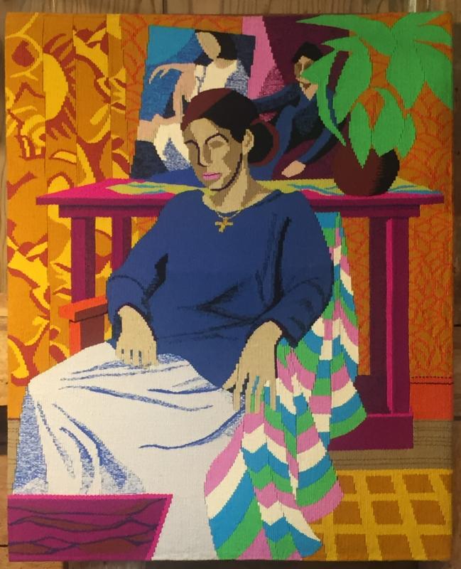 Best In Show: Don Burns’ “The Sitting” - 36”H X 29.5”W - wool, linen, silk welt, cotton warp - nominated by show coordinators Priscilla Alden and Barbara Burns; Awarded by the American Tapestry Alliance (ATA). Don Burns
