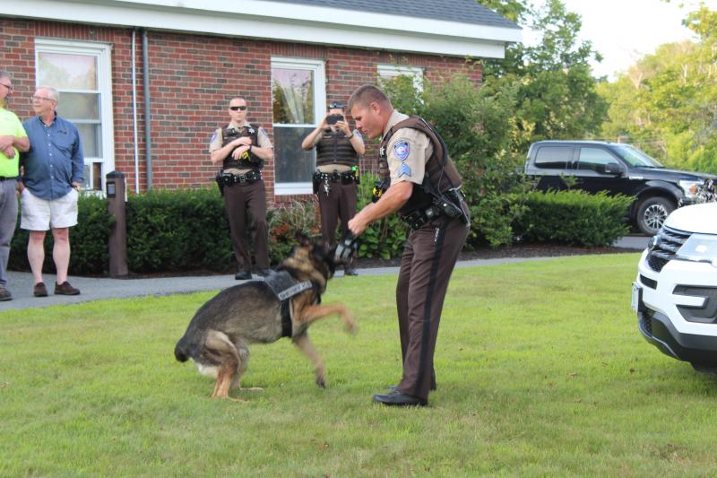 Sgt. Dennison provides a canine demonstration. VANESSA DUNN/Wiscasset Newspaper