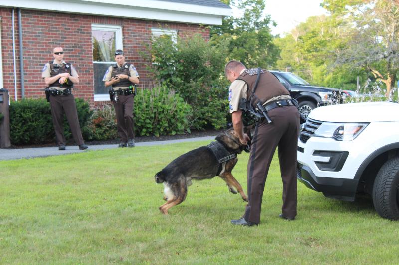 Sgt. Dennison provides a canine demonstration. VANESSA DUNN/Wiscasset Newspaper
