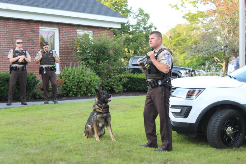 Sgt. Dennison provides a canine demonstration. VANESSA DUNN/Wiscasset Newspaper