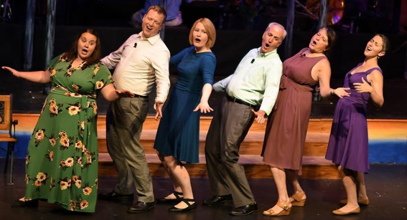 LCCT actors, from left, Emily Mirabile, Joel Biron, Carissa McCurdy, Andrew Fenniman, Nina Tilander and Victoria Hamilton perform the Rodgers & Hammerstein tune “Kansas City” at the Lincoln Theater in “A Grand Night for Singing.” Sherrie Tucker photo
