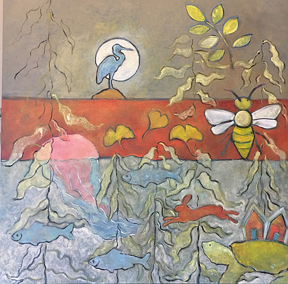 Kate Nordstrom donated “Life in the Kelp Forest,” a 40” X 40’ oil, to the Midcoast Conservancy raffle. Kate Nordstrom
