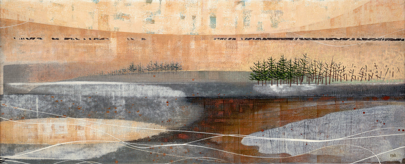 “Northernscape 4,” a 24” x 14” oil and acrylic paste on canvas by Richard William Blanchard now at Green Lion Gallery, Bath. Courtesy of the venue Richard William Blanchard