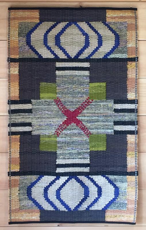 Sara Hotchkiss - “X” - 50”H X 30”W - cotton fabric, cabled cotton warp. Sara Hotchkiss