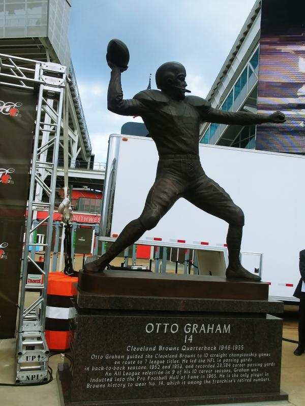 The newly erected statue of Otto Graham outside FirstEnergy Stadium. Courtesy of Duey Graham