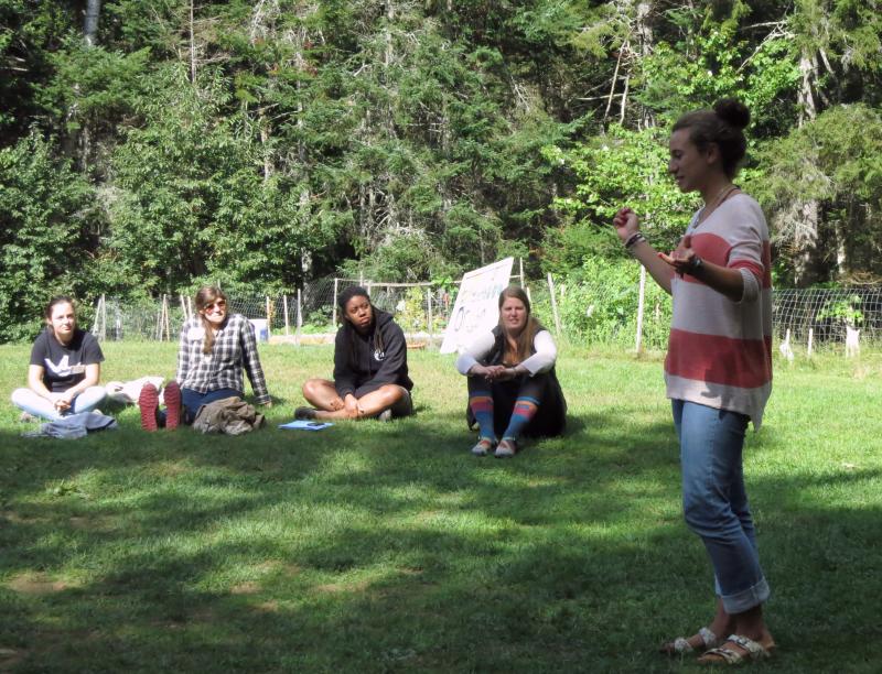 House District 88 Rep. Chloe Maxmin speaks to members of Maine Environmental Changemakers Network. Courtesy photo
