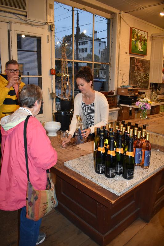 Crush Distributors’ Katie McCormick at the wine tasting Treats hosted. PHIL DI VECE/Wiscasset Newspaper