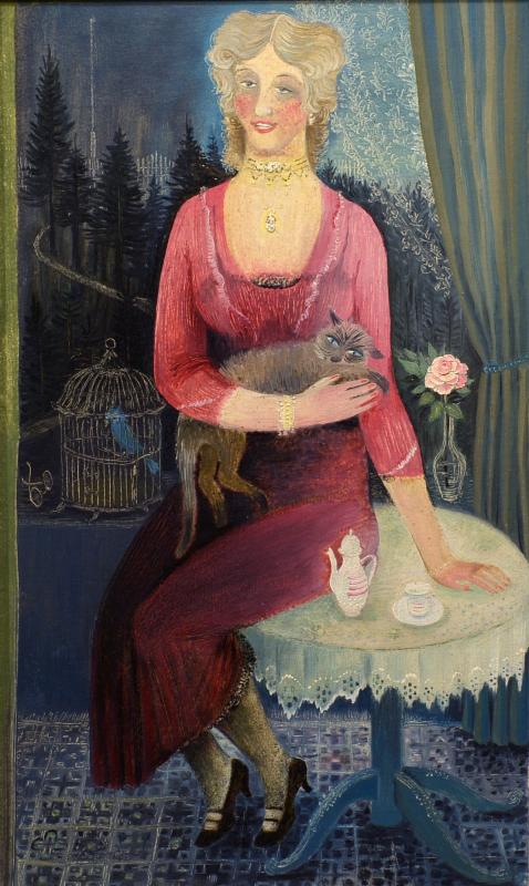 Dorothea Stefula (German, 1914-1997), "Die Sängerin," acrylic on board, 12” x 7” - - at Wiscasset Bay Gallery. Courtesy of the venue Dorothea Stefula