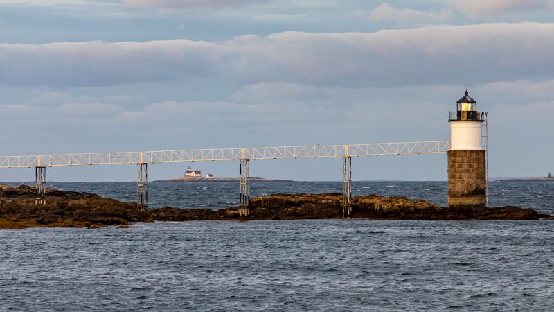 Ram Island Lighthouse, with The Cuckolds Lighthouse on the horizon. Mike Leonard photo