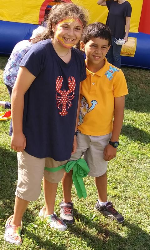 Lillymae Awamleg and her brother Davis team up for the three-legged race. JANE CARPENTER/Boothbay Register