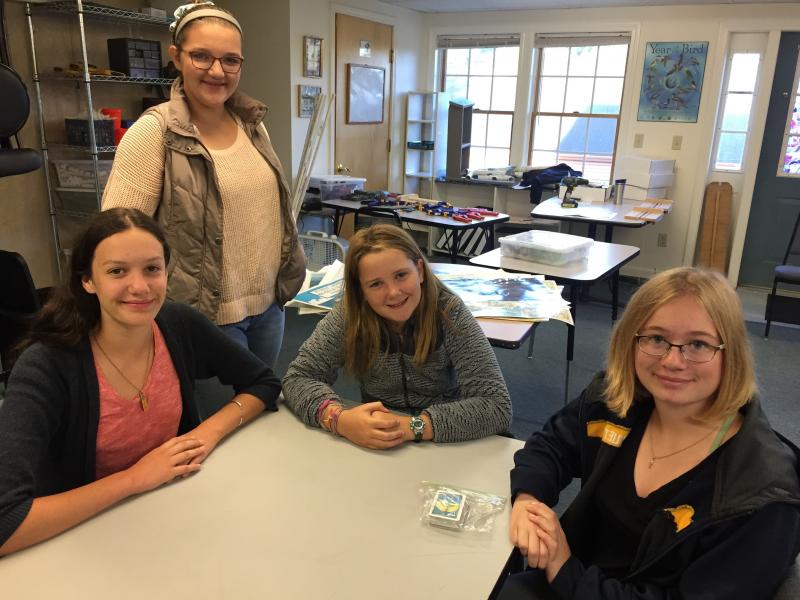 Center for Teaching and Learning students, from left, Ruth Burchsted, Emma Abbott, Kestrel Linehan and Aeila Russell, all enjoy the school’s writing program. BILL PEARSON/Boothbay Register