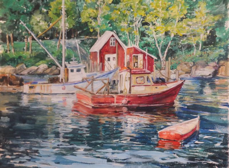 “Fall in Lobsterman’s Cove” - acrylics applied like watercolor. Karen “Kallena” Chutsky