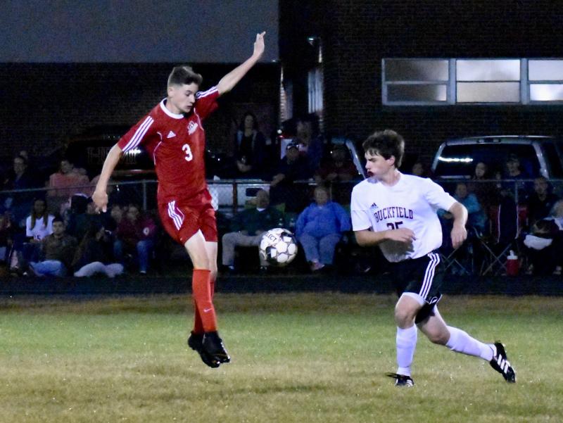 Aiden Foley blocks a pass from a Bucks defender. PHIL DI VECE/Wiscasset Newspaper