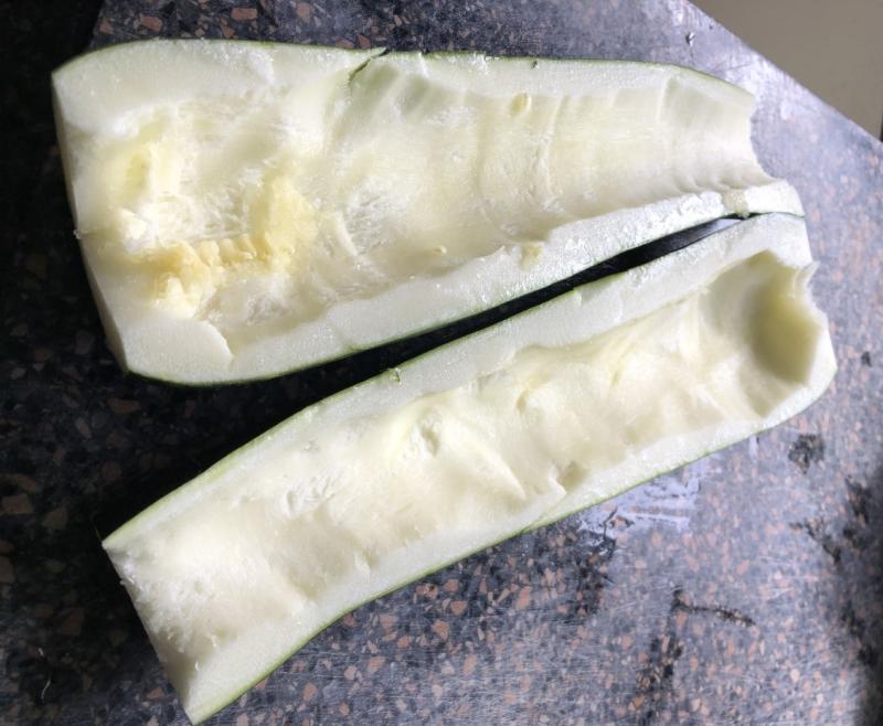 One zucchini hollowed out and ready for stuffing. Lisa Orne Hallinan photo