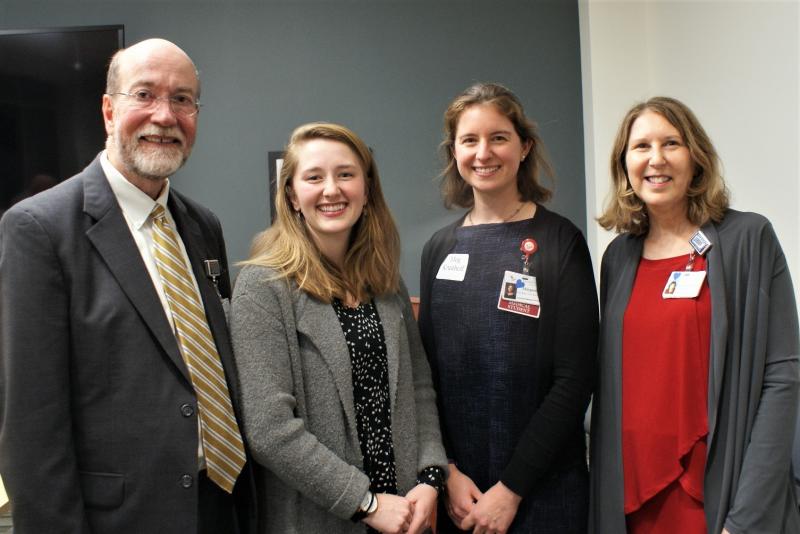 Tufts University School of Medicine students Katherine Badger, second from left, and Meg Kruithoff, third from left, have been learning about the delivery of rural healthcare at LincolnHealth through the Maine Track Program. They are pictured with James Donovan, FACHE, president of LincolnHealth and Heather Wolfe, M.D., site director of the Maine Track Program. Courtesy of LincolnHealth