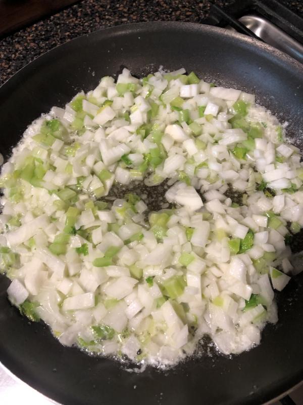 Cooking the onions and celery. Lisa Orne Hallinan photo