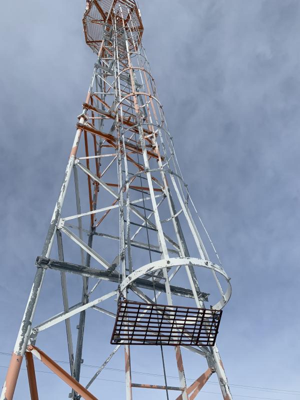 The basket in the foreground is a security piece to keep people from climbing the ladder to a rotating beacon, Airport Manager Rick Tetrev explained. SUSAN JOHNS/Wiscasset Newspaper