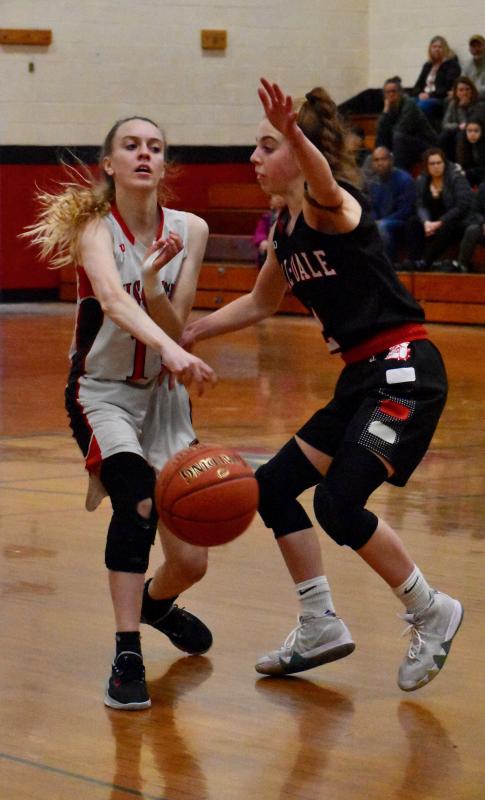 Zoe Waltz had five rebounds and four points in Monday’s game with Hall-Dale. PHIL DI VECE/Wiscasset Newspaper
