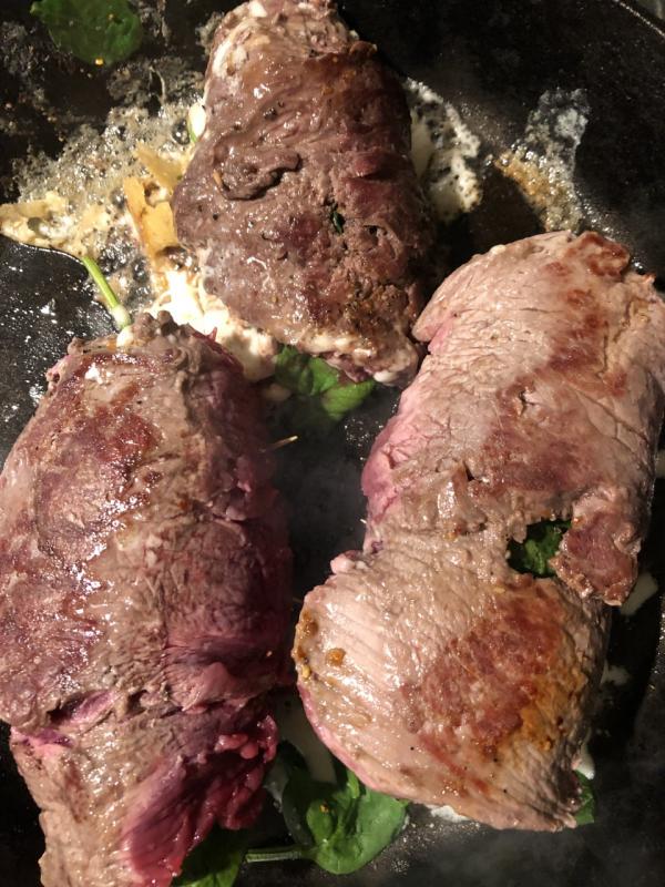 Browning the steak. Lisa Orne Hallinan photo