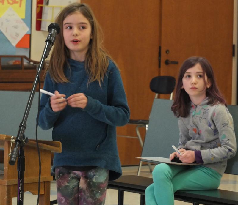 Spelling bee runner-up Olive Tomko survived 17 rounds, but lost the championship by misspelling “console”
in the Edgecomb Eddy competition. BILL PEARSON/Boothbay Register