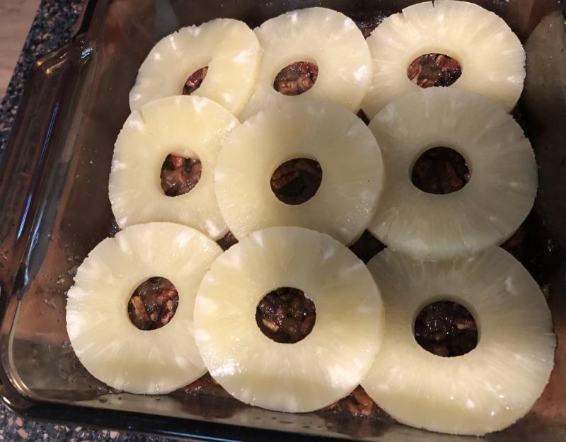 The pineapple slices on the butter and nut mixture. Lisa Orne Hallinan photo