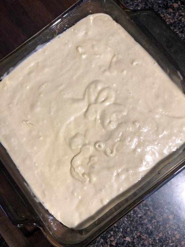 The batter on top of the pineapple and nut/sugar mixture. Lisa Orne Hallinan photo