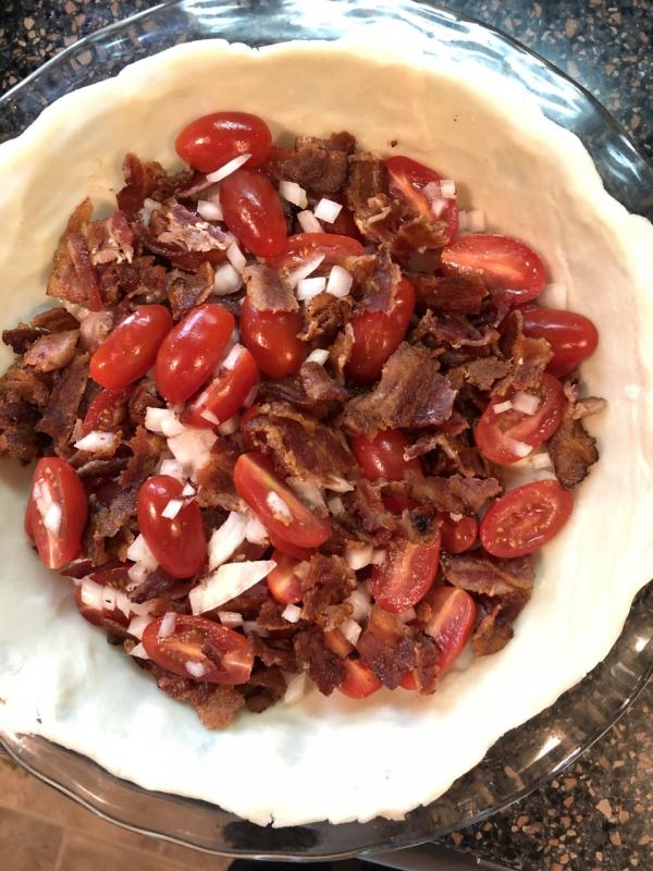 Bacon, tomatoes and more added to the pie shell. Lisa Orne Hallinan photo